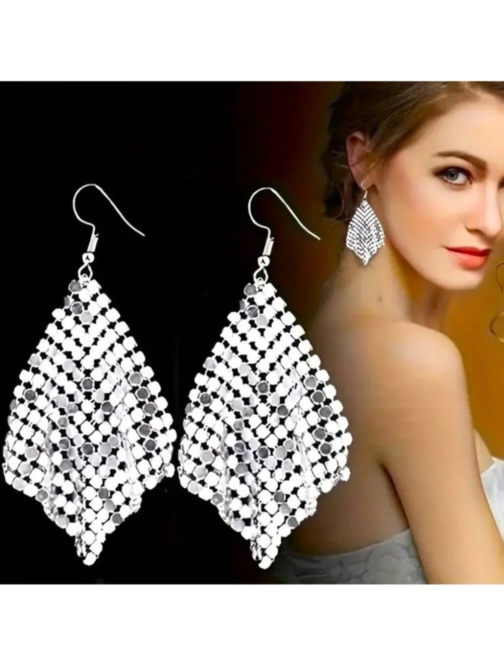 Earrings Mesh Tassel Metallic Sequin Glam Trendy Y2K Elegant Retro Disco Stylish